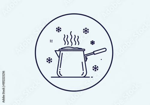 Hot coffee pot with steam and snowflakes icon isolated on white background