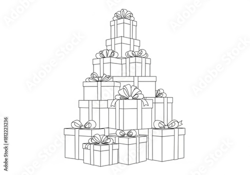 Stack of gift boxes with bows isolated on white background