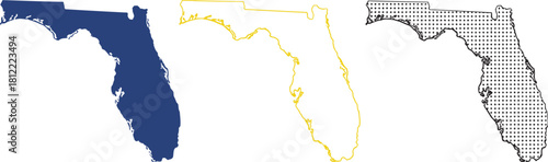 Collection of vectorized Florida state maps featuring solid, outlined, and stippled designs