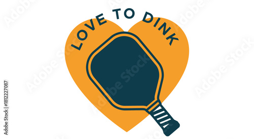 Vibrant graphic illustration showcasing a passion for pickleball, featuring a heart-shaped design with a paddle and 'Love to Dink' text, perfect for sports enthusiasts