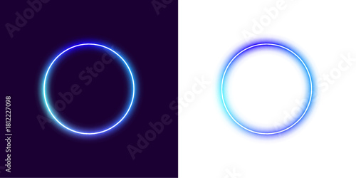 	
Neon futuristic light blue gradient sign frame on white background PNG. Round curve shape with wavy dynamic lines in PNG format on white background.	