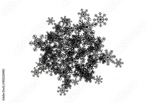 Abstract cluster of black snowflakes isolated on white background