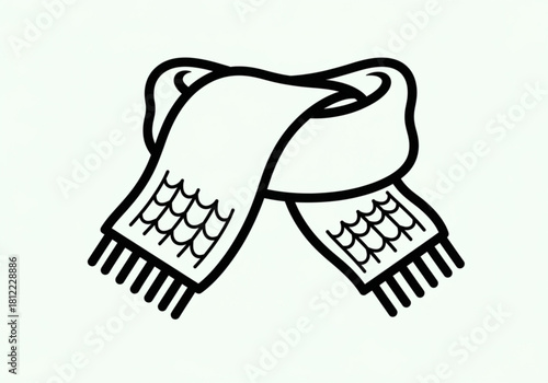 Black and white illustration of a tied scarf isolated on white background