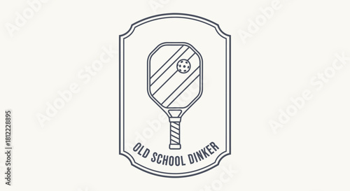 A retro-style line art logo featuring a pickleball paddle inside a shield with the text 'Old School Dinker'.