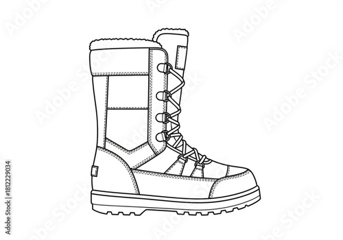 Line drawing of a winter boot isolated on white background