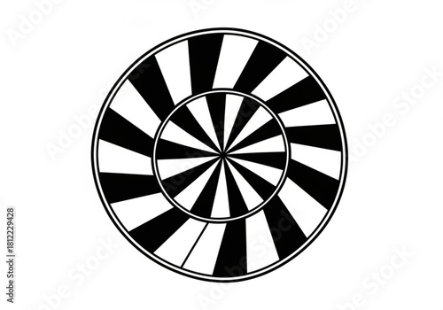Concentric circles with radial black and white stripes isolated on white background