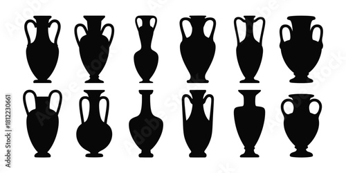 Vase silhouette icon set. set of vase silhouette icon. Ancient greek vase silhouettes a collection of classic pottery shapes. 