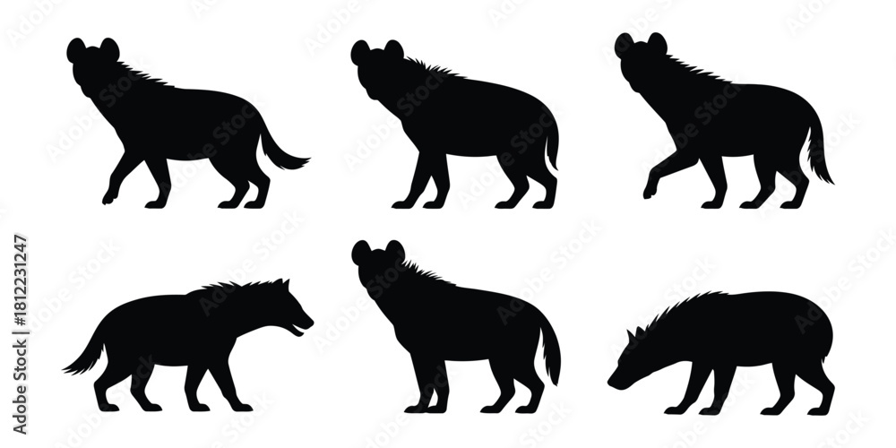 Fototapete Hyena silhouette icon set