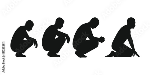 Silhouettes of a man in depressed postures. man depressed postures icon.