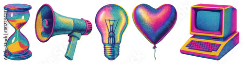 PNG Retro vibrant objects collection, element set on transparent background