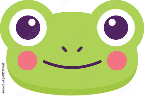 Cute cartoon frog face happy green amphibian icon