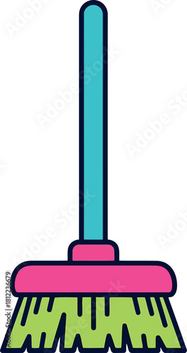 Bright cartoon broom cleaning tool icon