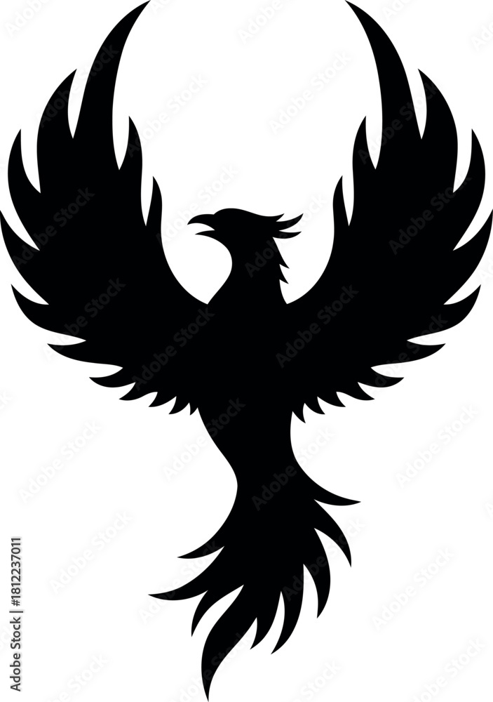 Fototapeta premium Black phoenix silhouette symbol of rebirth power
