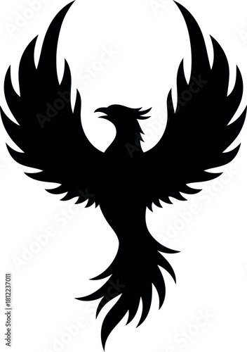 Black phoenix silhouette symbol of rebirth power