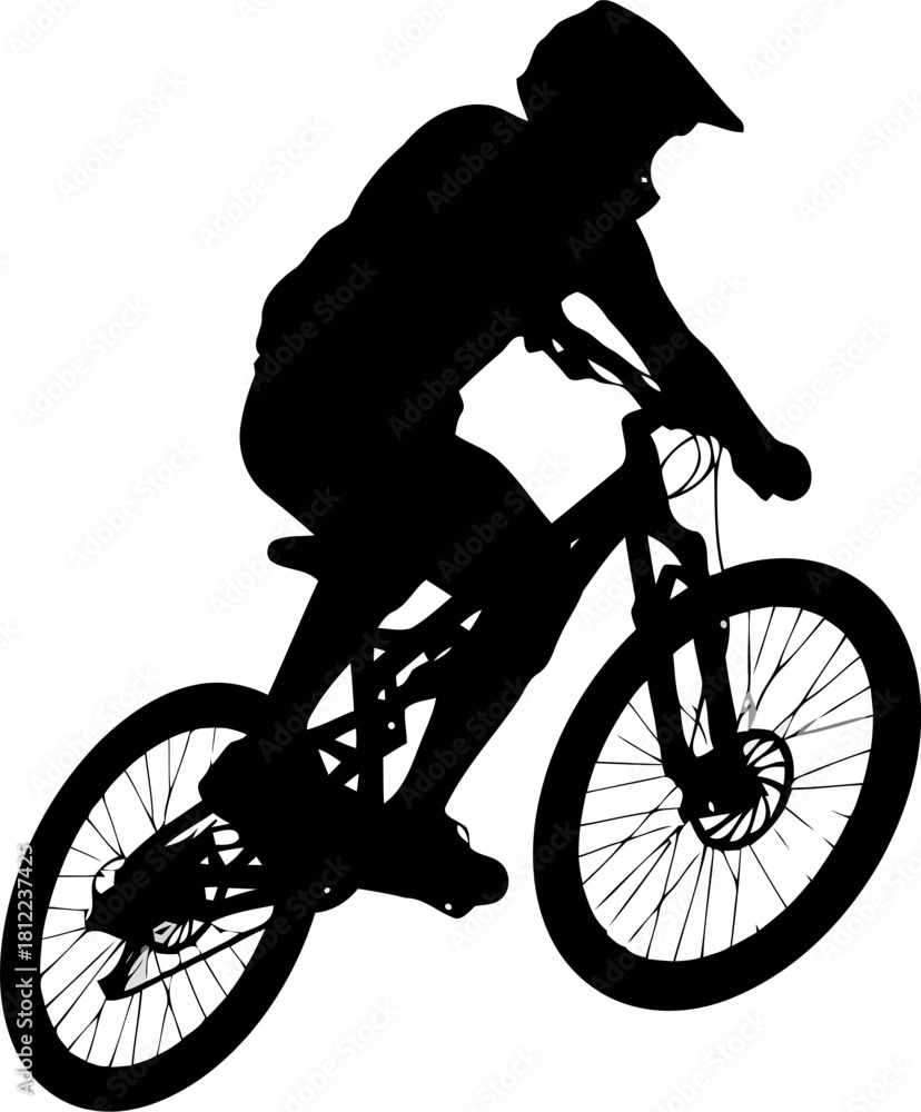 Fototapeta premium Silhouette of mountain biker on trail