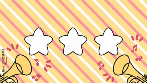 Striped Party Banner with White Stars and Horns. Perfect for celebration posters, music events, concert, festive banners, and party invitation designs