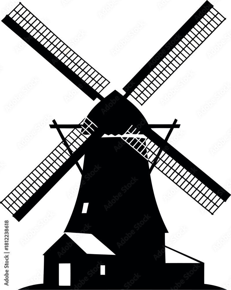 Fototapeta premium Vintage dutch windmill silhouette icon