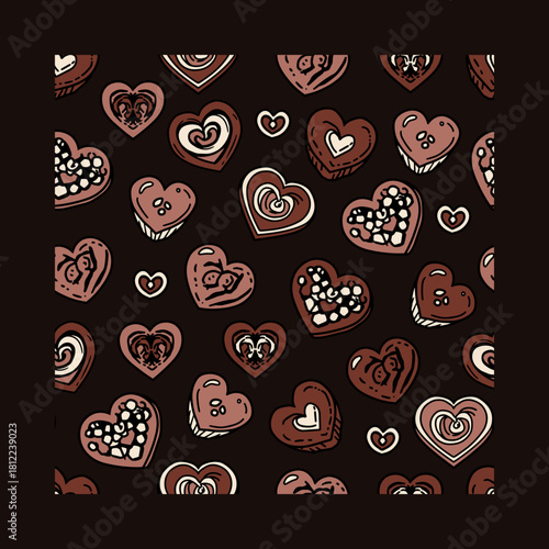 Cocoa Sweet Heart Candy Pattern for Dessert Design. Perfect for Valentine Day packaging, dessert shop branding, romantic gift wrap, and sweet-themed fabric design.