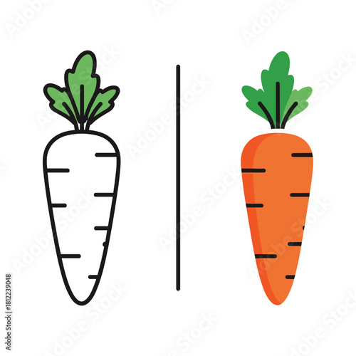 Outline and filled carrot icons side by side healthy food vector