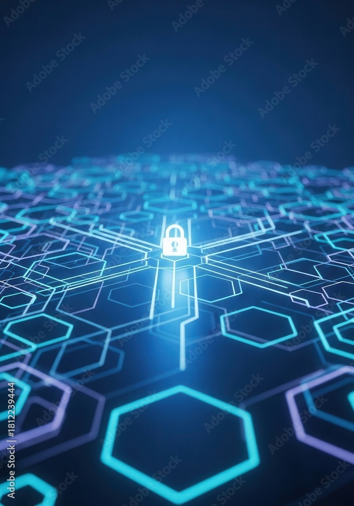 Obraz premium A padlock on top of a network of hexagons