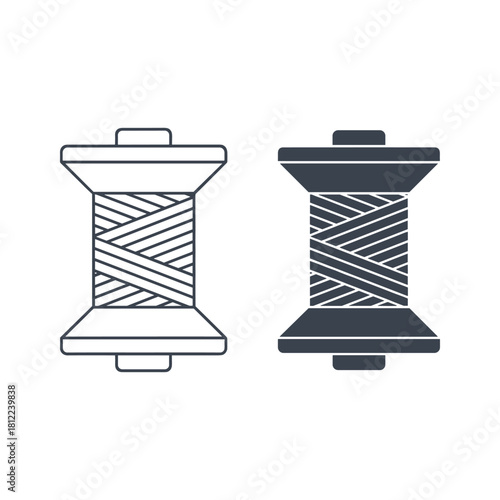 Thread spools outline and solid icons for sewing crafts hobby