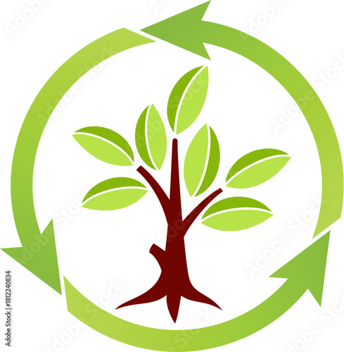 Tree with leaves and recycling symbol