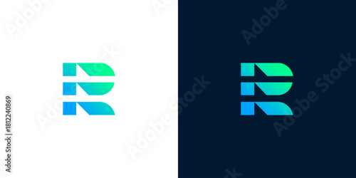 Abstract Letter R Logo Design in Gradient Blue and Green Modern Brand Identity