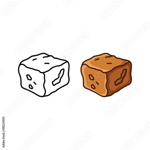 Hand-drawn candy cube outline and colored vector illustration