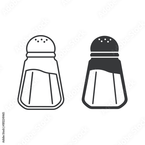 Salt and pepper shakers icon set, kitchen condiment illustration