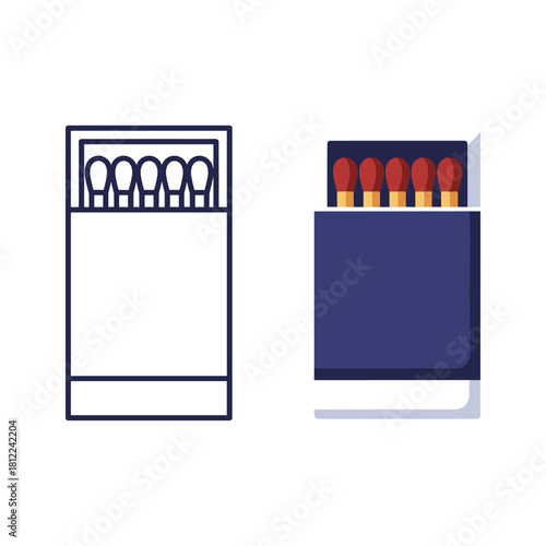 Matchbox and matches set flat and outline style icon