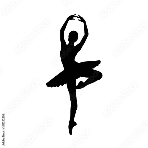 Graceful ballerina performing a ballet pose in a tutu silhouette isolated on white background
