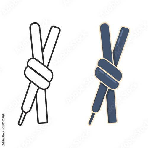 Tied knot shoelace style outline and flat icon vector