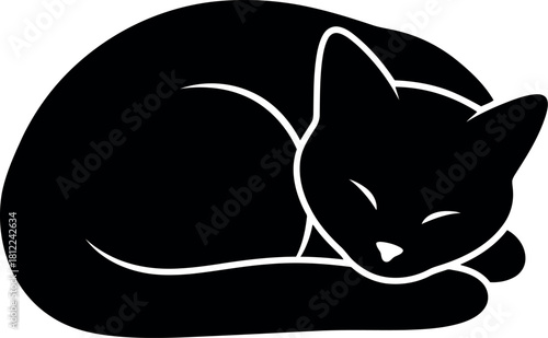 Black cat silhouette sleeping curled up