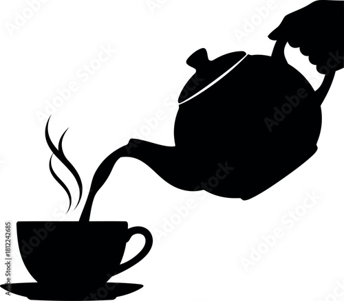 Silhouette hot tea pouring into cup