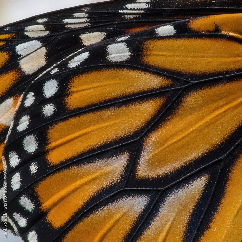 Naklejka premium A close up of a butterfly wing with white spots