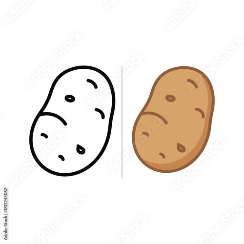 Simple potato line art and flat color vector icon set