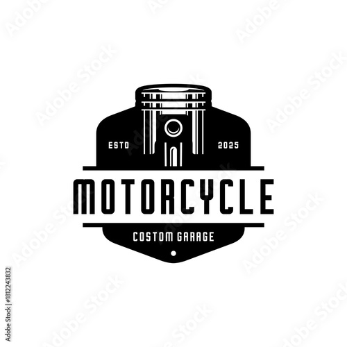 MOTORCYCLE PISTON GARAGE REPAIR LOGO