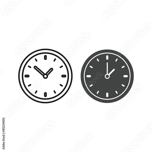 Minimalist outline and filled time clock icons vector