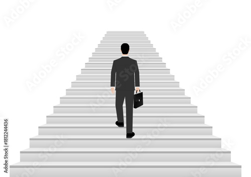 Businessman walking Upstairs. Business Opportunity and  Career Success Concept. Vector Illustration. 