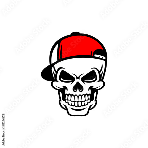 skull wearing a red hat