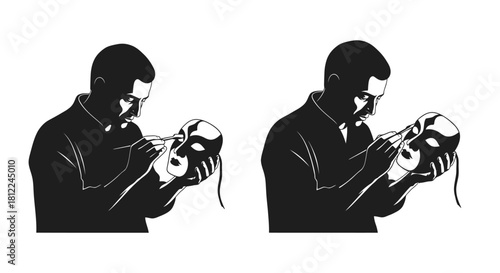 A man tenderly cradling a human skull a poignant and symbolic illustration