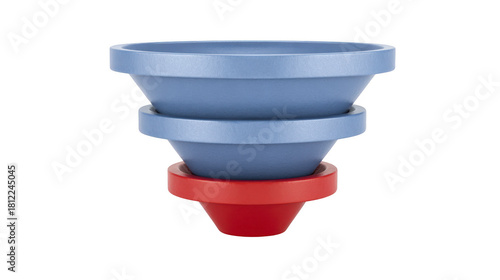 Blue and red collapsible silicone funnel, stackable kitchen tool for liquid transfer, modern design, isolated on transparency background, practical and space saving accessory