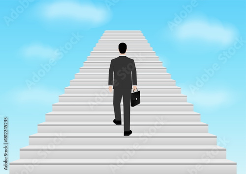Businessman walking Upstairs. Business Opportunity and  Career Success Concept. Vector Illustration. 