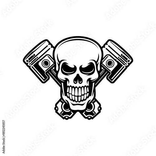 skull design with two crossed pistons