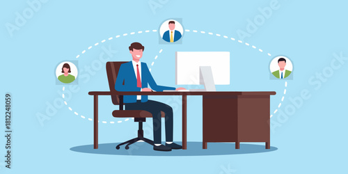 Business team collaboration and communication network