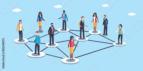 Diverse business people connected in a network structure