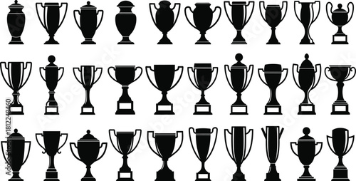 Grand Trophy Cup Silhouettes Collection Various Shapes Awards Victory Success Achievement Competition Championship Winner Prize Reward Isolated White Background