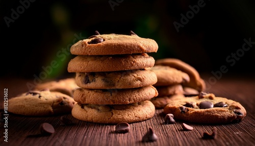 stacked chocolate chip cookies close up photography food styling sweet treats bakery chocolate chip cookies food photography