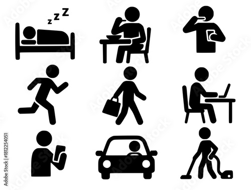 Vector illustration, daily activities, silhouette version
