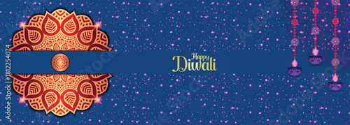 Happy Diwali flyer with mandala and Diya background, can be used in festival invitation, promotion, marketing, greetings, Indian festival of light Diwali poster for your design, easily editable vector